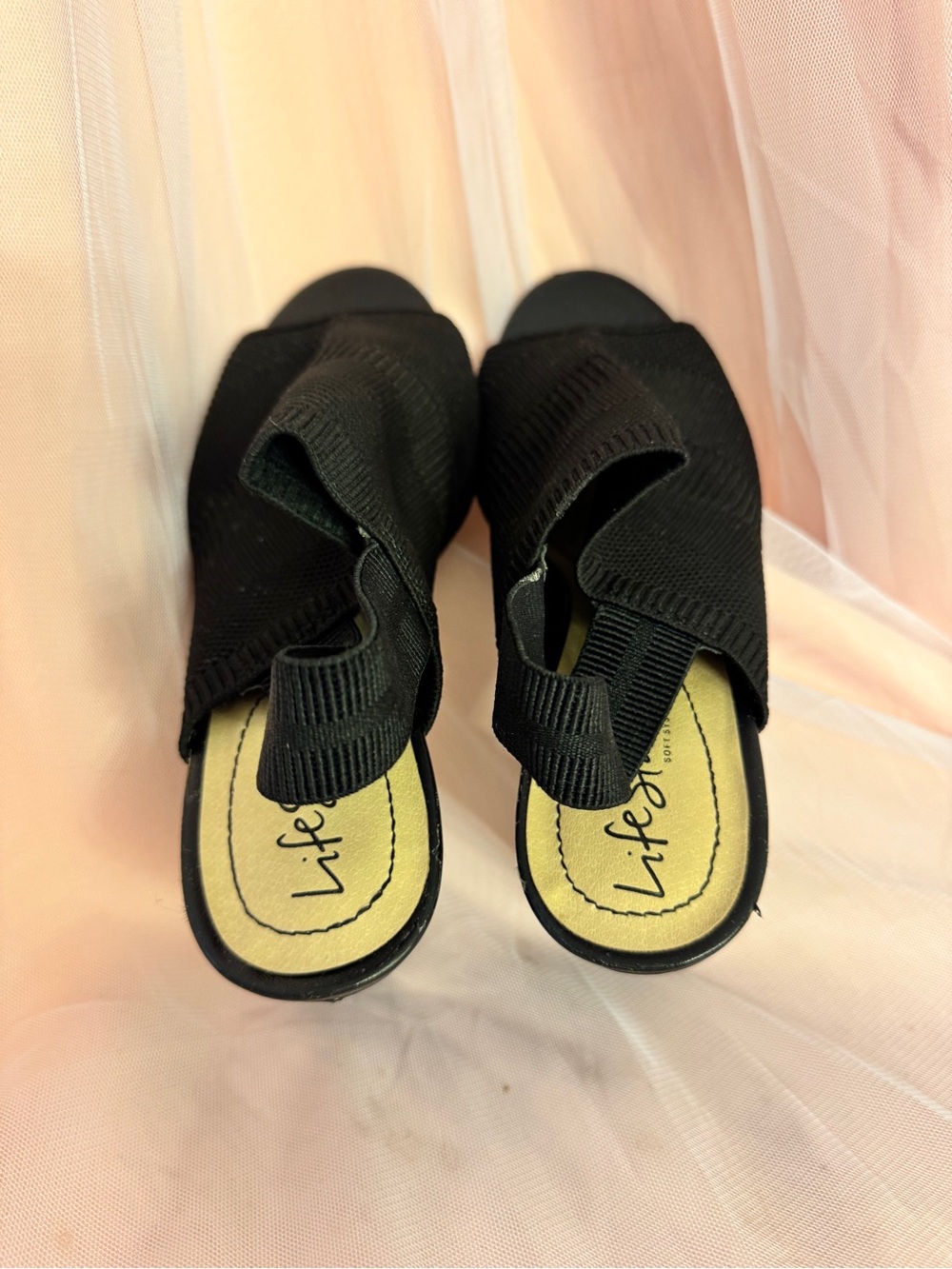 👠Life Stride Black Knit Slide Heels